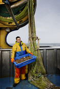 Jan Kramer dutch fisherman holding tray of fish