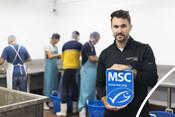 Raz Halili with MSC ecolabel - USA Oyster Fishery