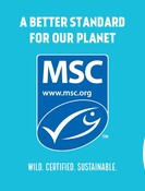 "A Better Standard for our Planet" table tent sign with MSC blue fish label