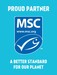 "Proud Partner" table tent sign with MSC blue fish label