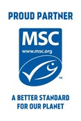 "A Better Standard for our Planet" cling/vinyl sign with MSC blue fish label