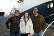 MSC's Laura, Kristen, and Dan in front of the F/V Blue North