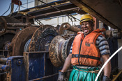 Toothless fisherman laughing south african Hake fishery